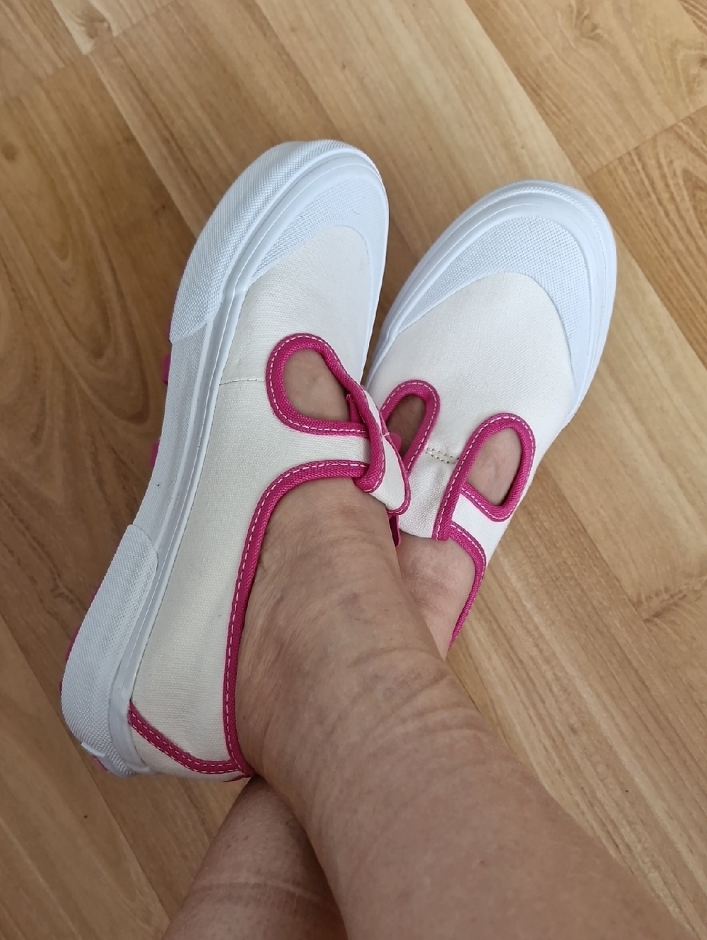 Vans X Barbie  White Canvas Slip-On with Pink Trim and Buckle